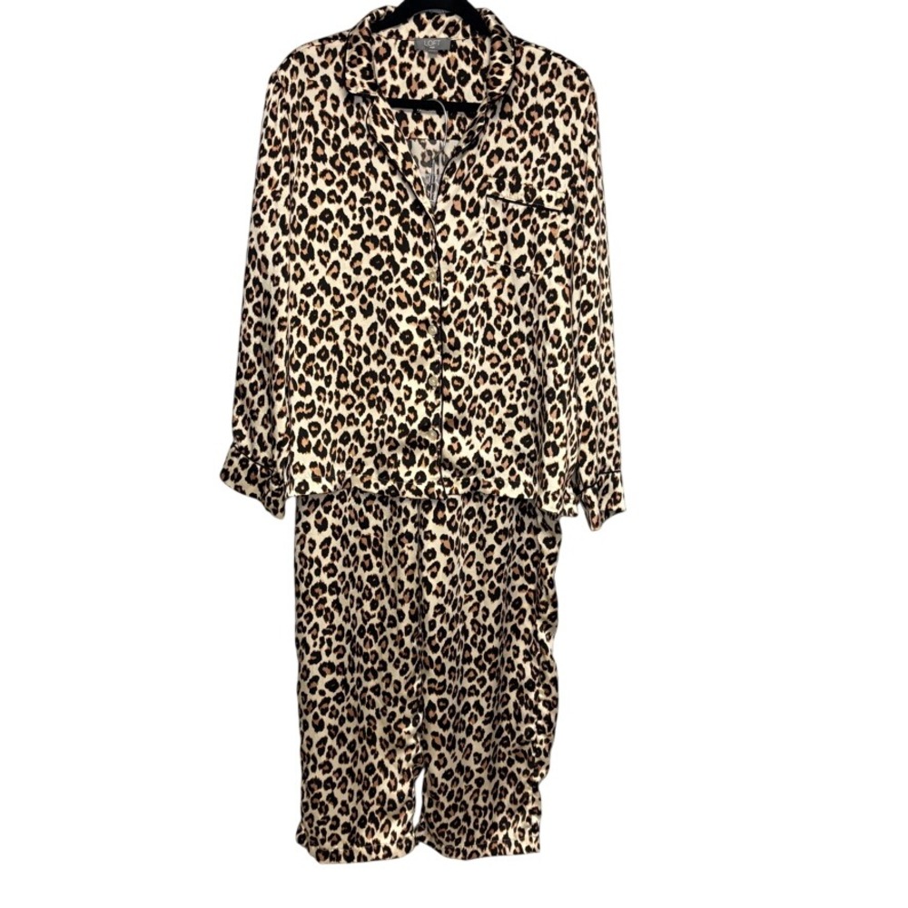 Loft Sleep Satin Leopard Relaxed Fit 2 pc Loungewear Pajama Set Womens Sz XL